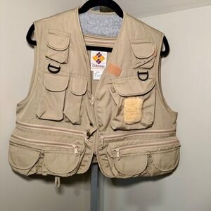 Vintage 90's Columbia Fishing Vest Khaki Multiple Pockets Utility Men Medium